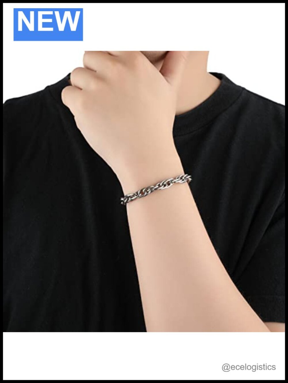 Pure Titanium Twist Link Chain Bracelet 7mm Lobster Claw Unisex Gift Box - Picture 2 of 6